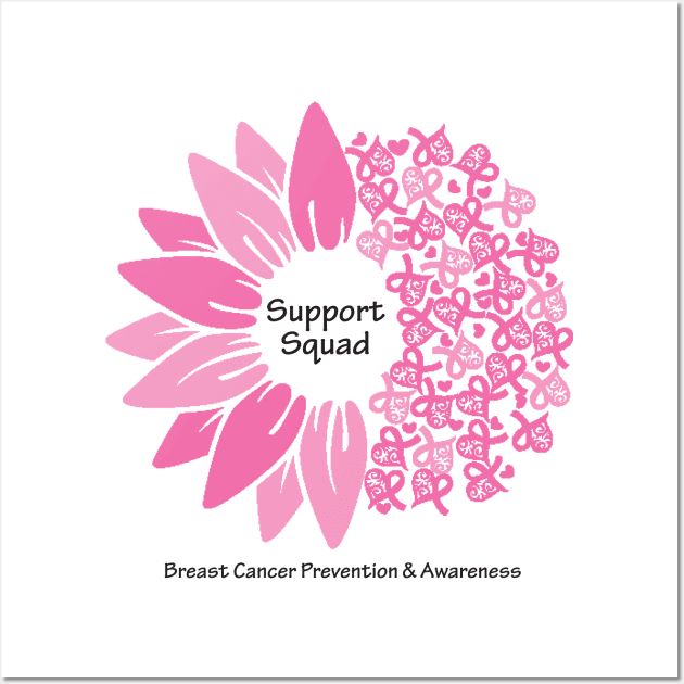 Breast cancer support squad with flower, hearts, ribbons & black type Wall Art by Just Winging It Designs